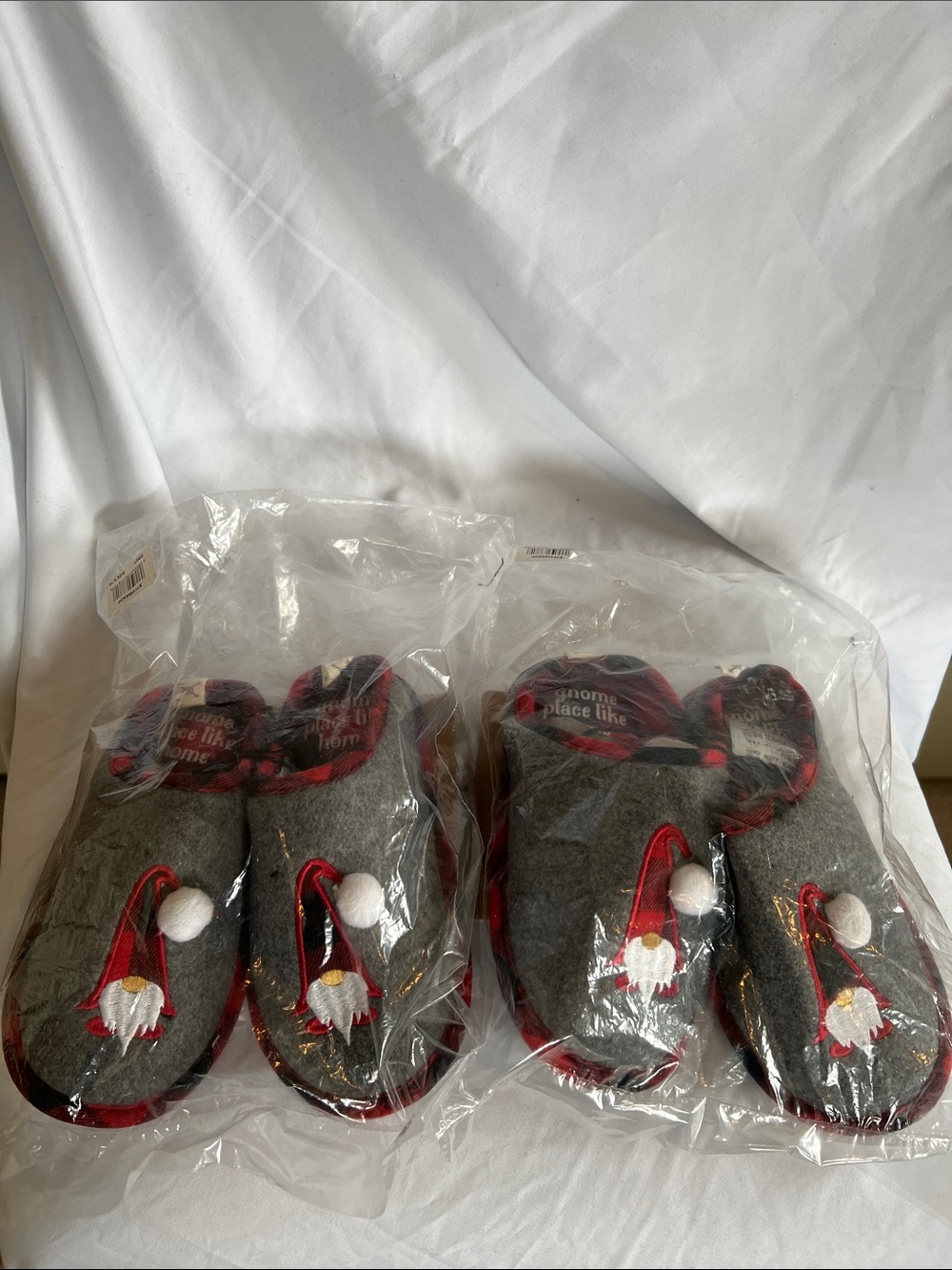 Gray Holiday Gnome Slippers with Red Trim Lot of 2 You get 2 Pairs of Slippers